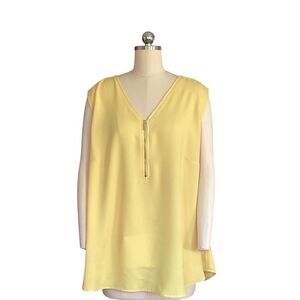 Anne Klein Women's Sleeveless V-Neck Blouse Yellow Size 2XL